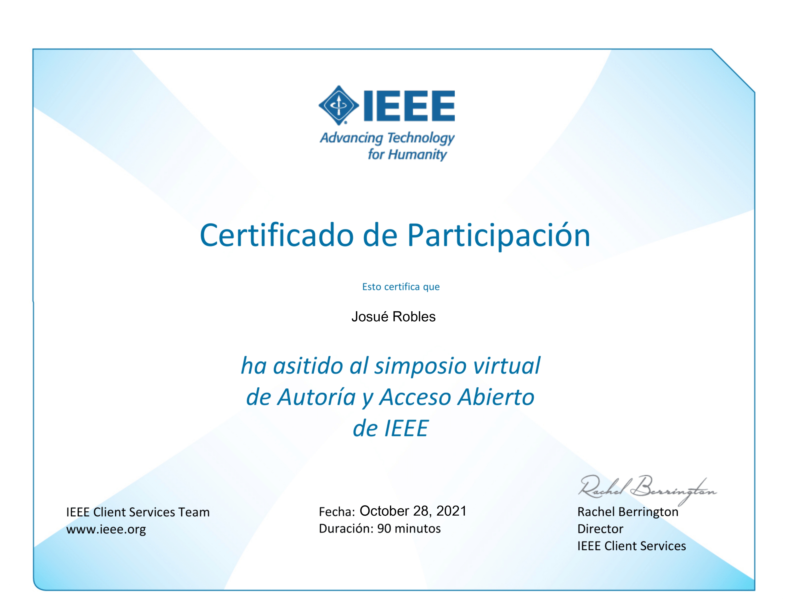 Certificado IEEE autoría y acceso abierto
