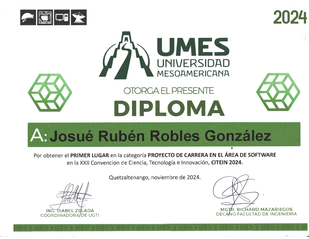 Certificado de Mejor Proyecto de Carrera 2024