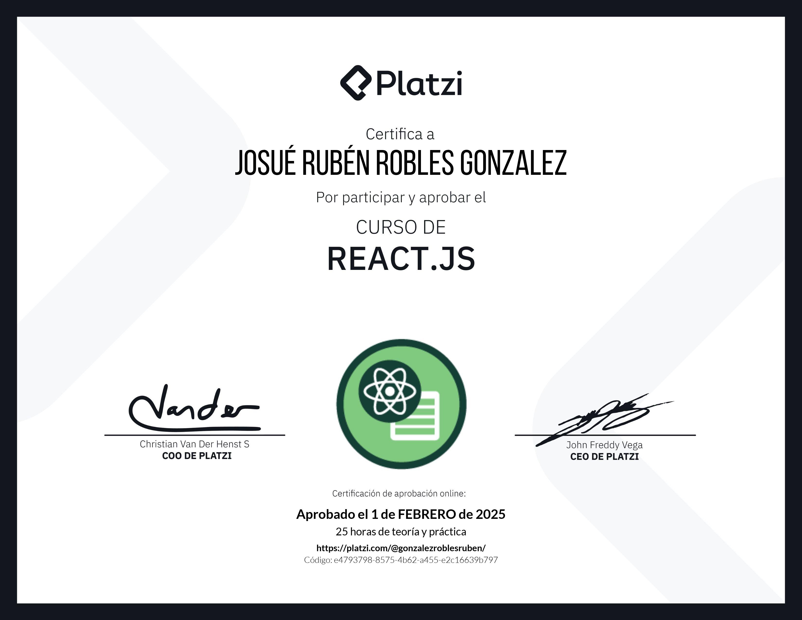 Certificado de React.js